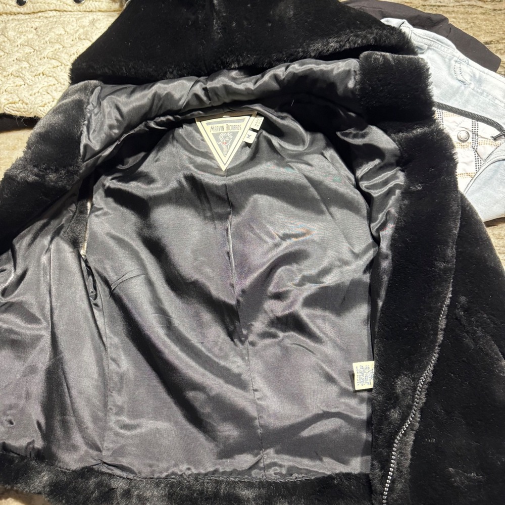 VTG Marvin Richards Faux Fur Hooded Vest Womens Medium Black Vintage Zip  USA - Picture 7 of 8